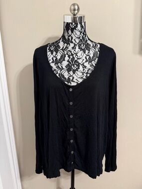 American Eagle Black Button-Front Lightweight Cardigan